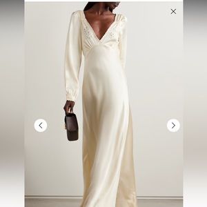 Doen
Women's Natural Fiora Broderie Anglaise-trimmed Silk-satin Maxi